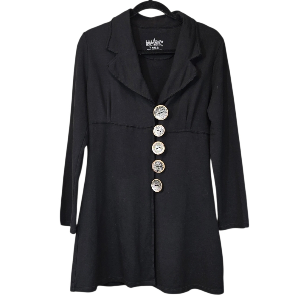 Neon Buddha Black Button Front Sweatshirt Jacket Tunic Artsy Boho Size Small